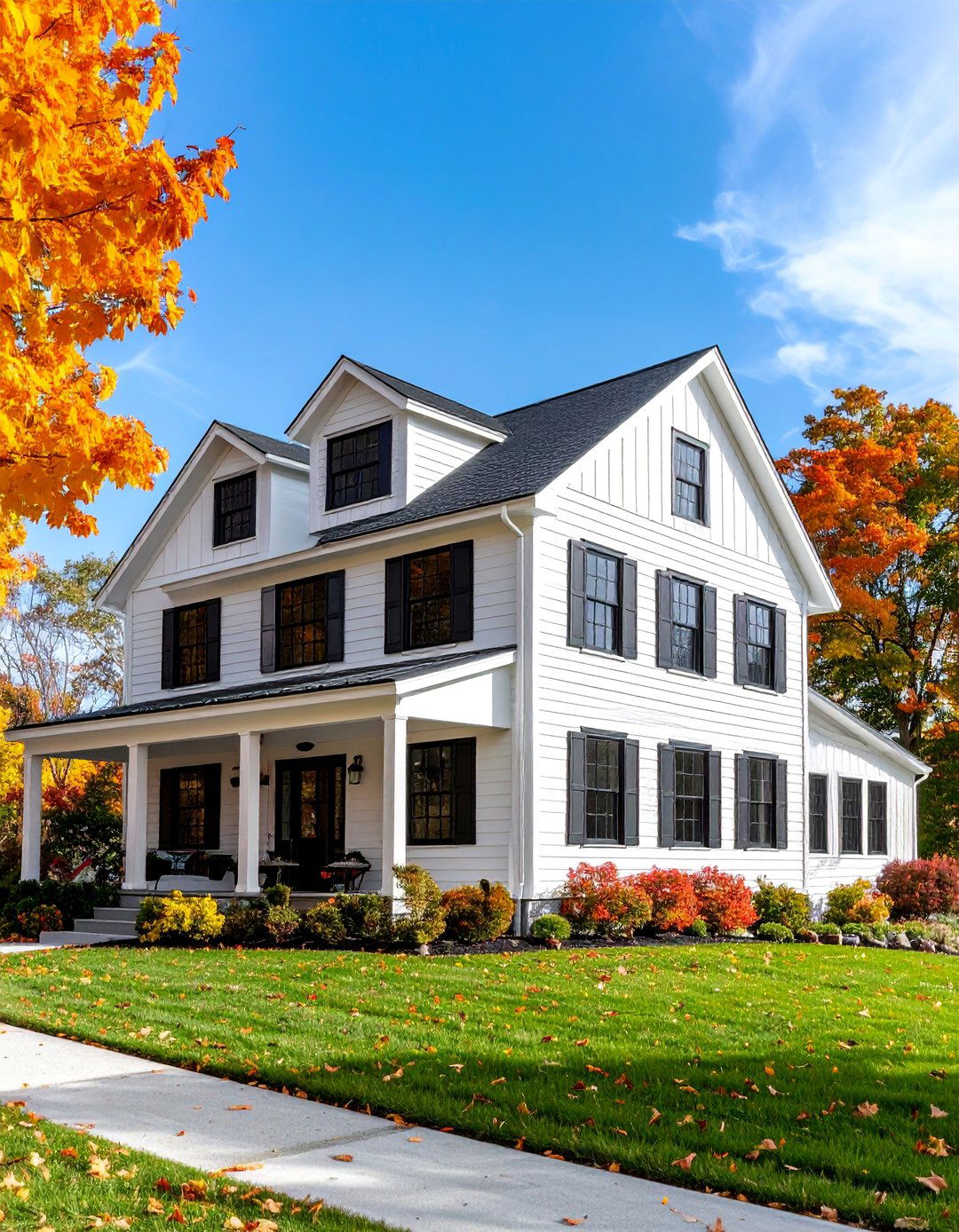 White Farmhouse with Black Windows and Ell Addition - 25 White Farmhouse With Black Windows Ideas