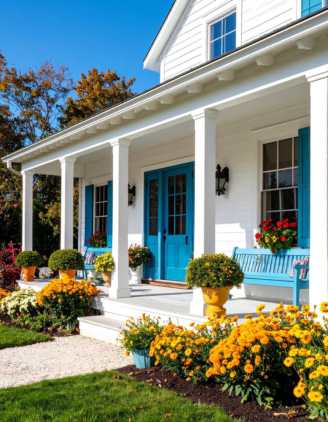 White Farmhouse with Built in Storage and Functional Wrap Around Porch - 25 White Farmhouse With Wrap-around Porch Ideas