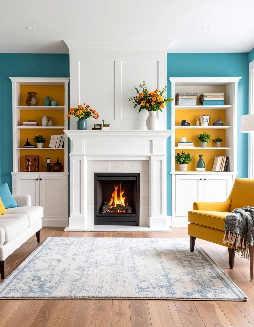 White Fireplace with Integrated Built in Storage Cabinets - 25 White Fireplace Ideas