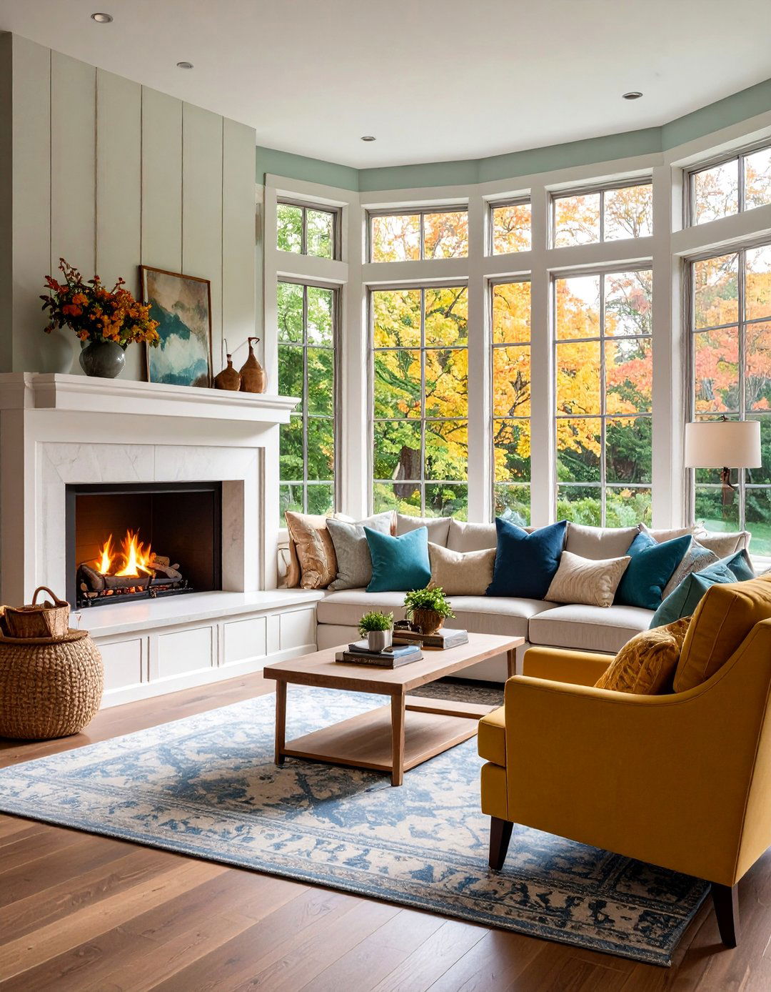 White Fireplace with Integrated Built in Window Seating - 25 White Fireplace Ideas