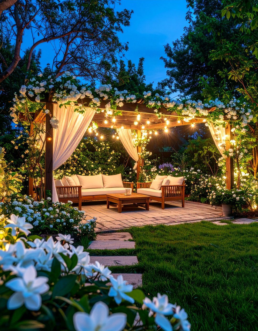 White Fragrant Evening Garden for Night Enjoyment - 25 White Garden Design Ideas