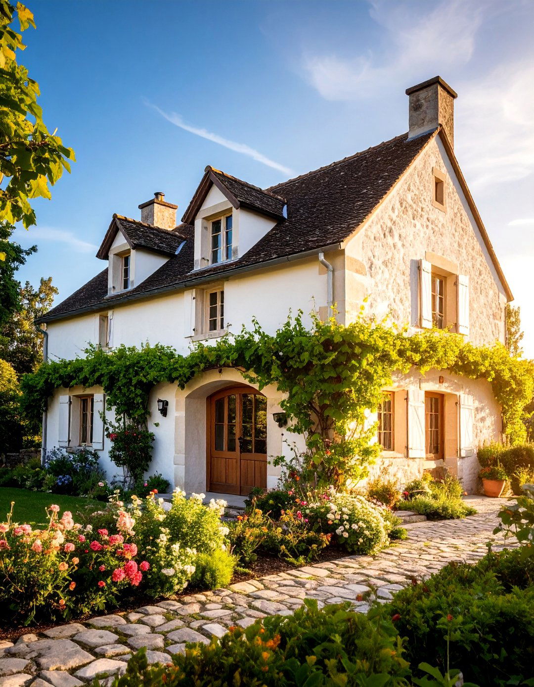 White French Country Limestone - 25 White Home Exterior Ideas