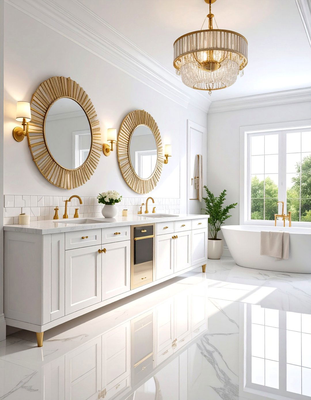 White Glamorous Bathroom with Metallic Accents - 25 Small White Bathroom Ideas