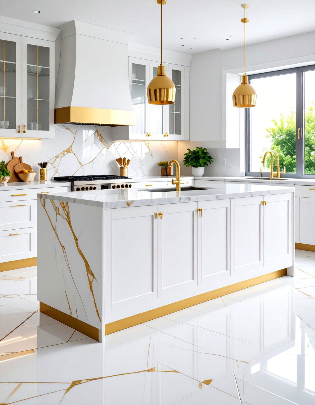 White Glass Mosaic with Gold Veining - 25 White and Gold Kitchen Backsplash Ideas