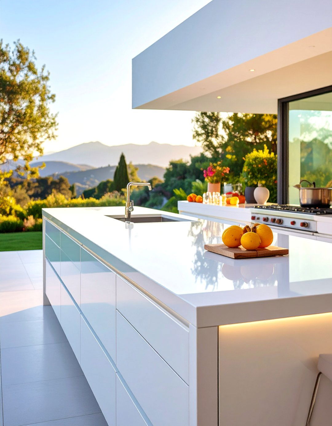 White Glass with Superior Thermal Properties - 25 Types of Outdoor Kitchen Countertops