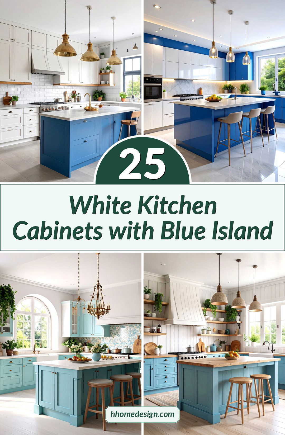 25 White Kitchen Cabinets with Blue Island