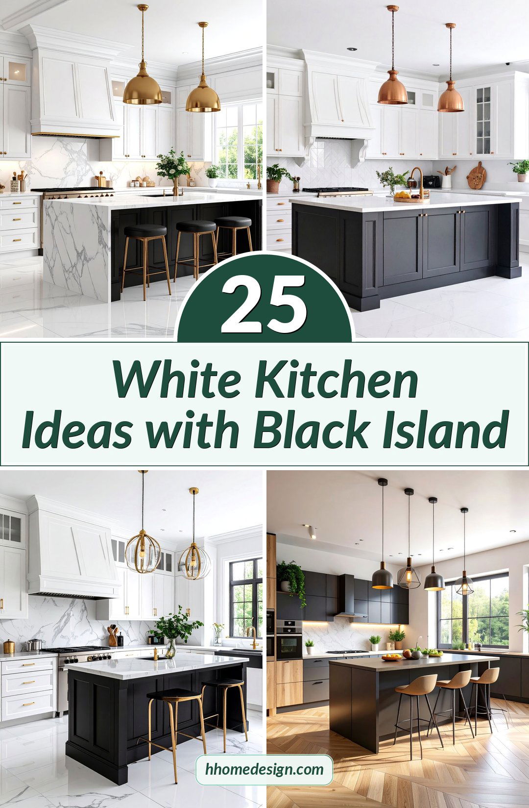 25 White Kitchen Ideas with Black Island