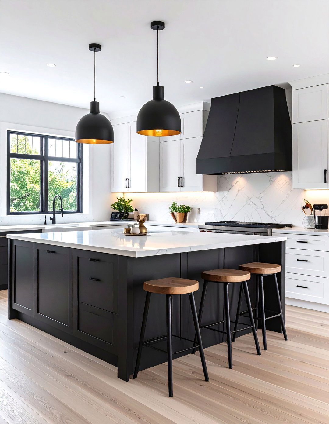 White Kitchen with Black Accent Island - 25 White Kitchen Ideas