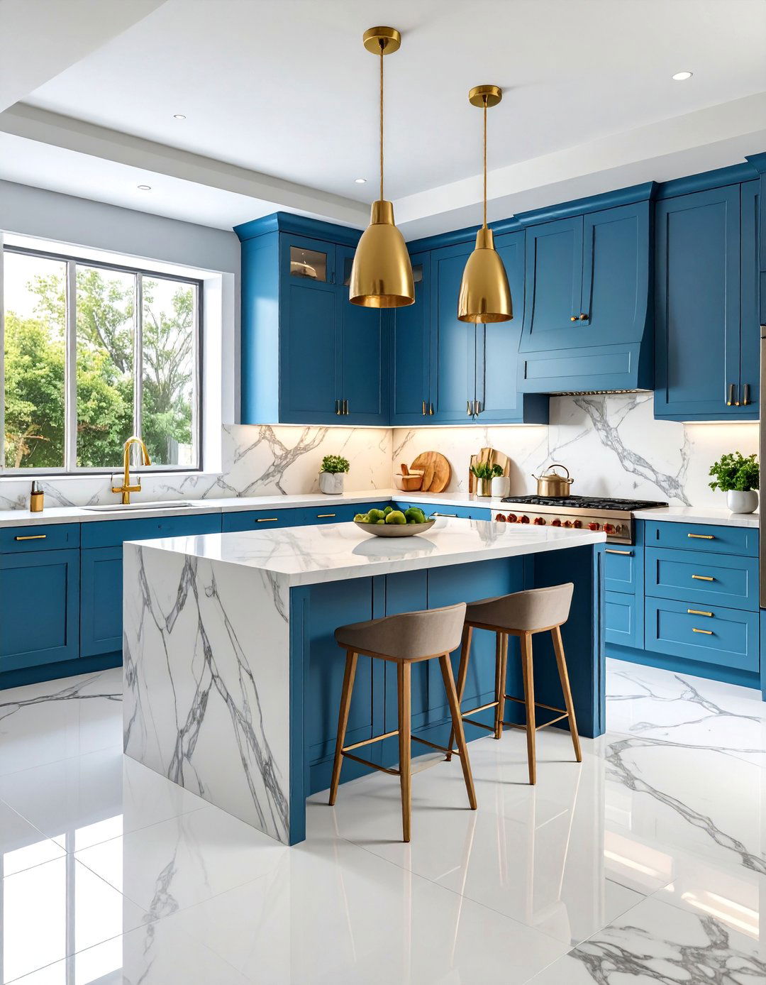 White Kitchen with Marble Slab Backsplash - 25 White Kitchen Ideas