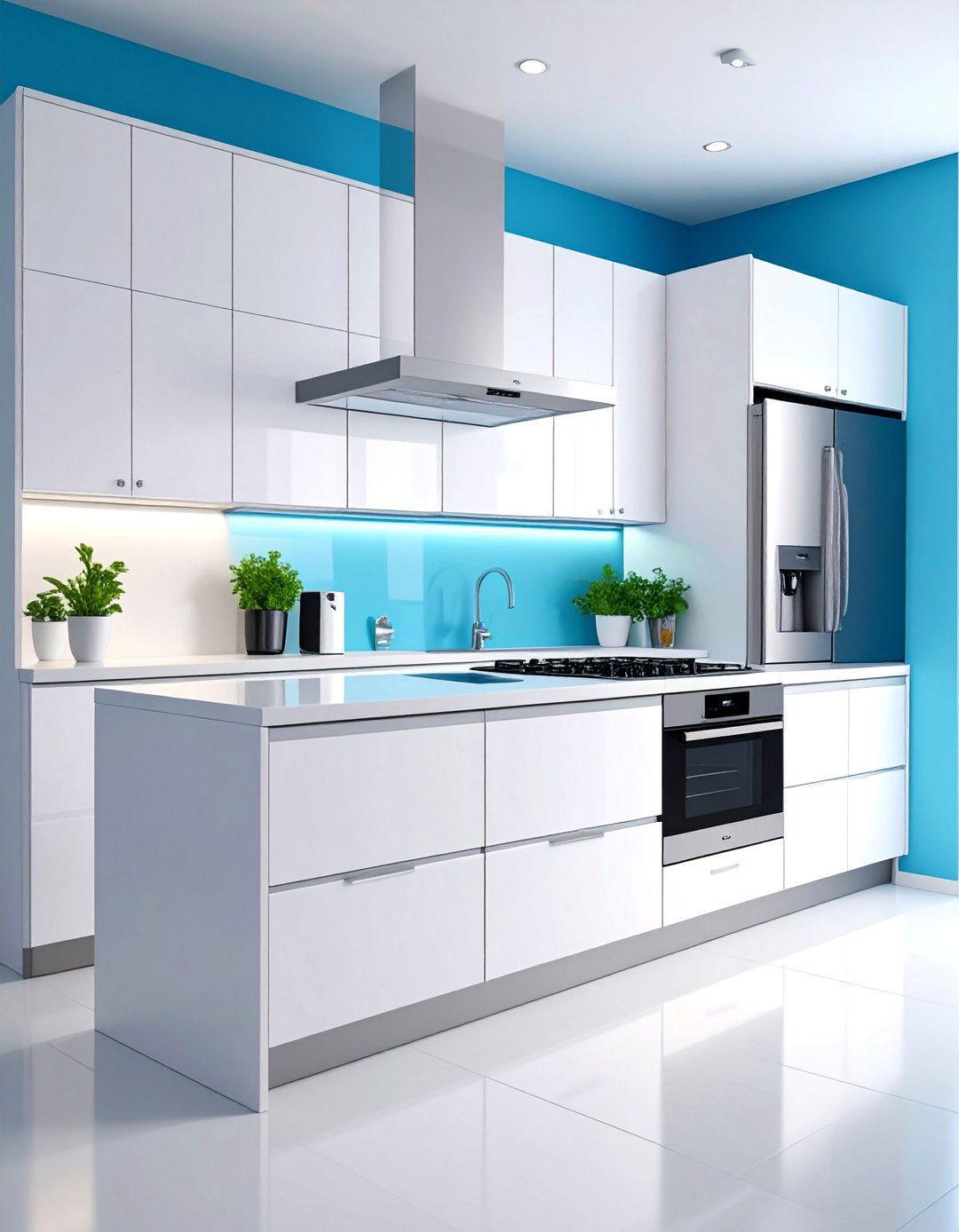 White Kitchen with Smart Home Integration - 25 White Kitchen with Stainless Steel Appliances Ideas