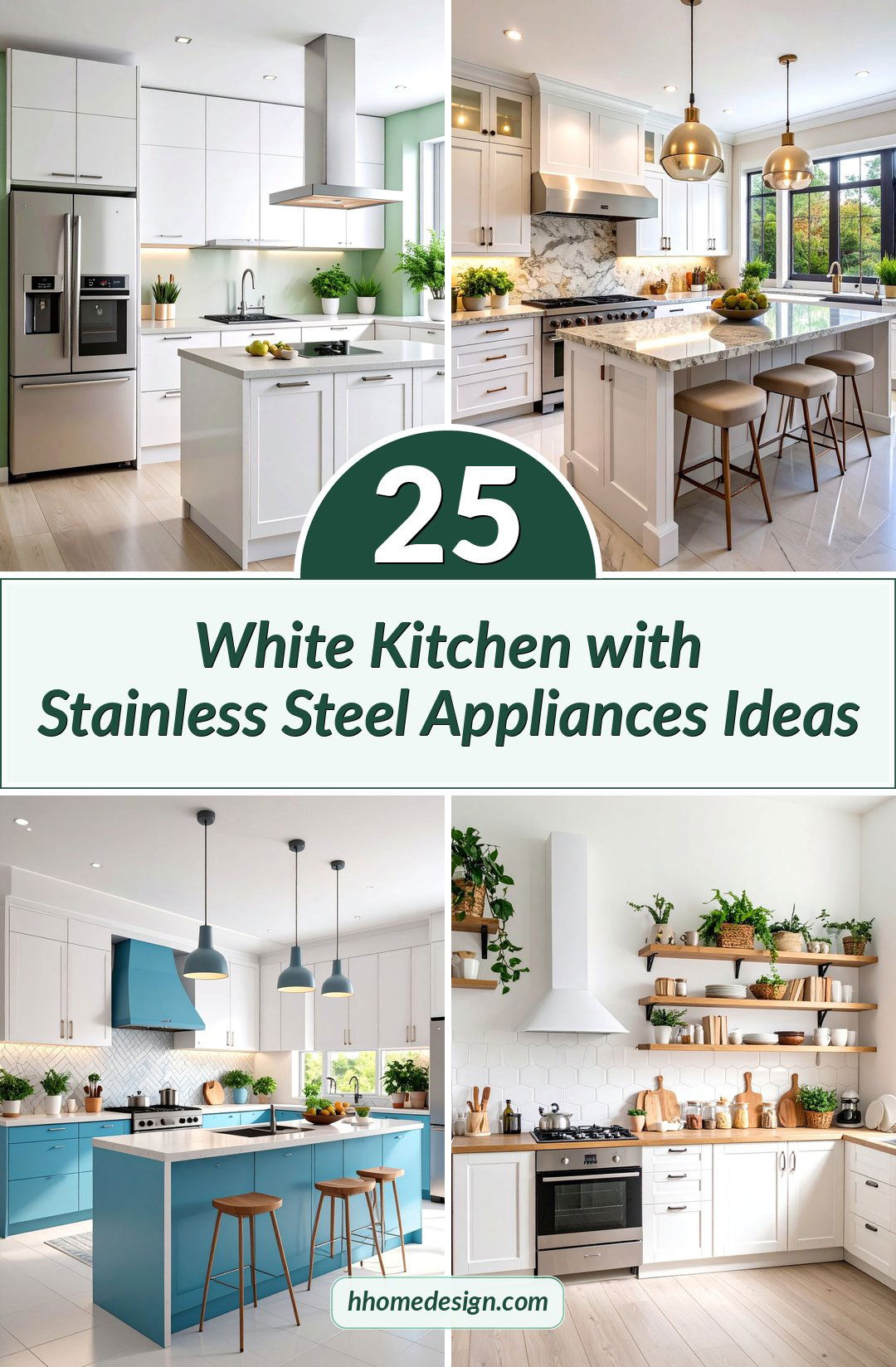 25 White Kitchen with Stainless Steel Appliances Ideas