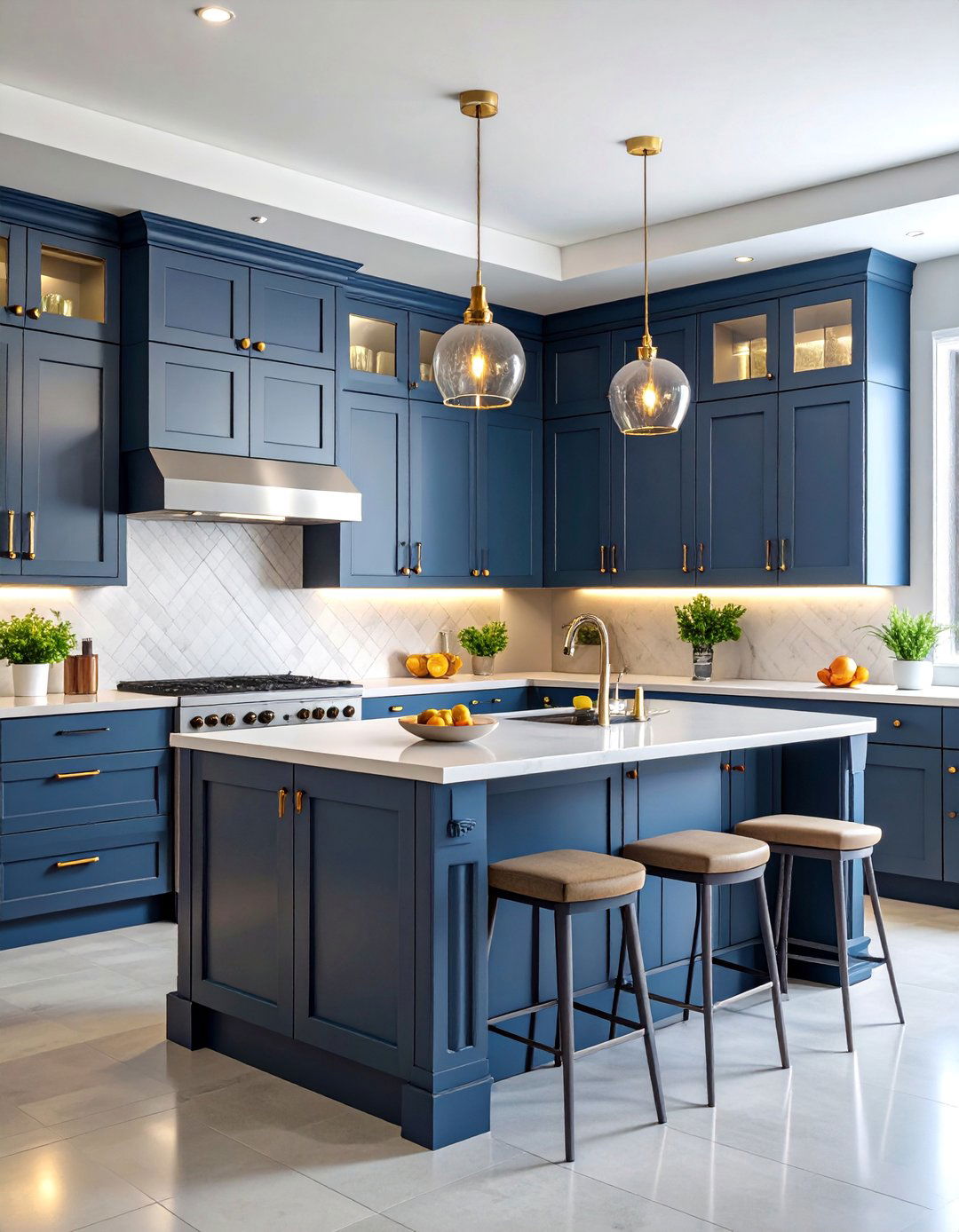 White Kitchen with Two Tone Cabinet Design - 25 White Kitchen with Stainless Steel Appliances Ideas