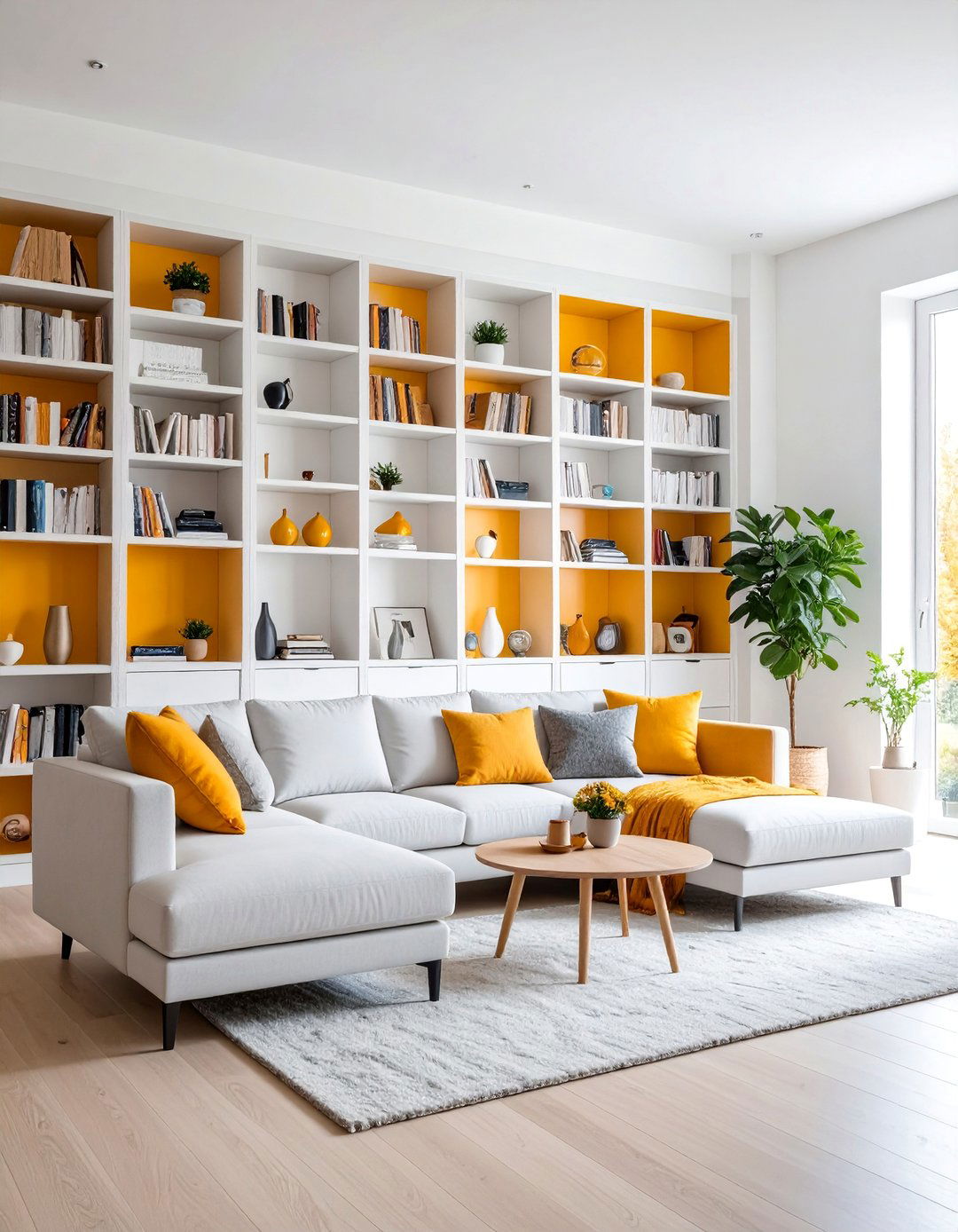 White Living Room with Built in Storage Solutions - 25 White Living Room Ideas