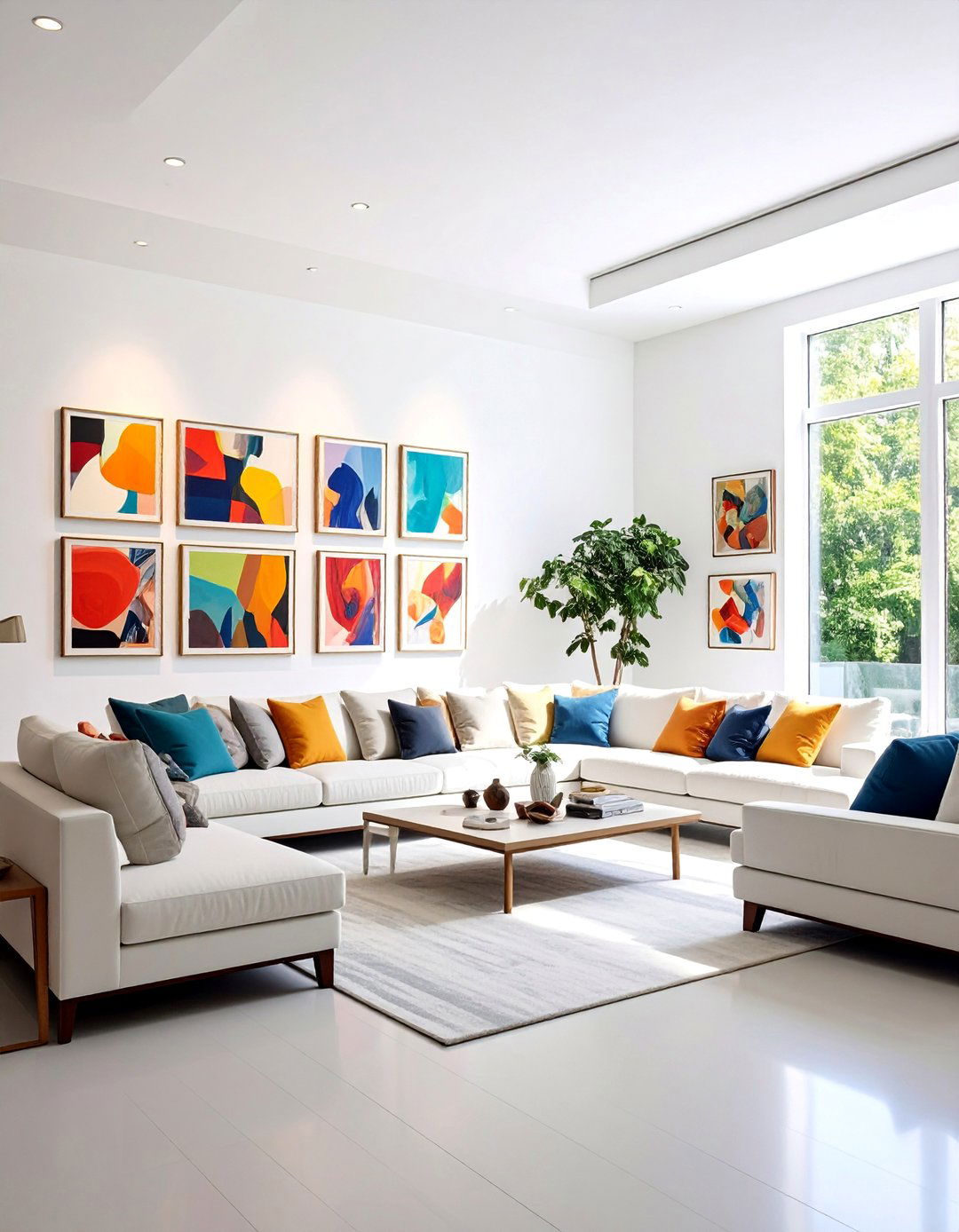 White Living Room with Gallery Wall Displays - 25 White Living Room Ideas
