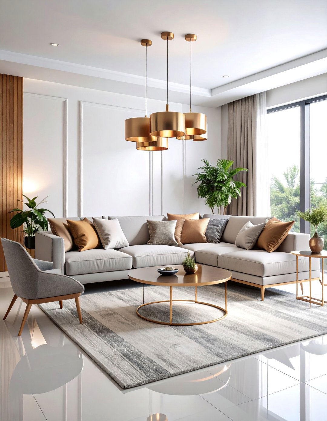 White Living Room with Mixed Metallic Finishes - 25 White Living Room Ideas