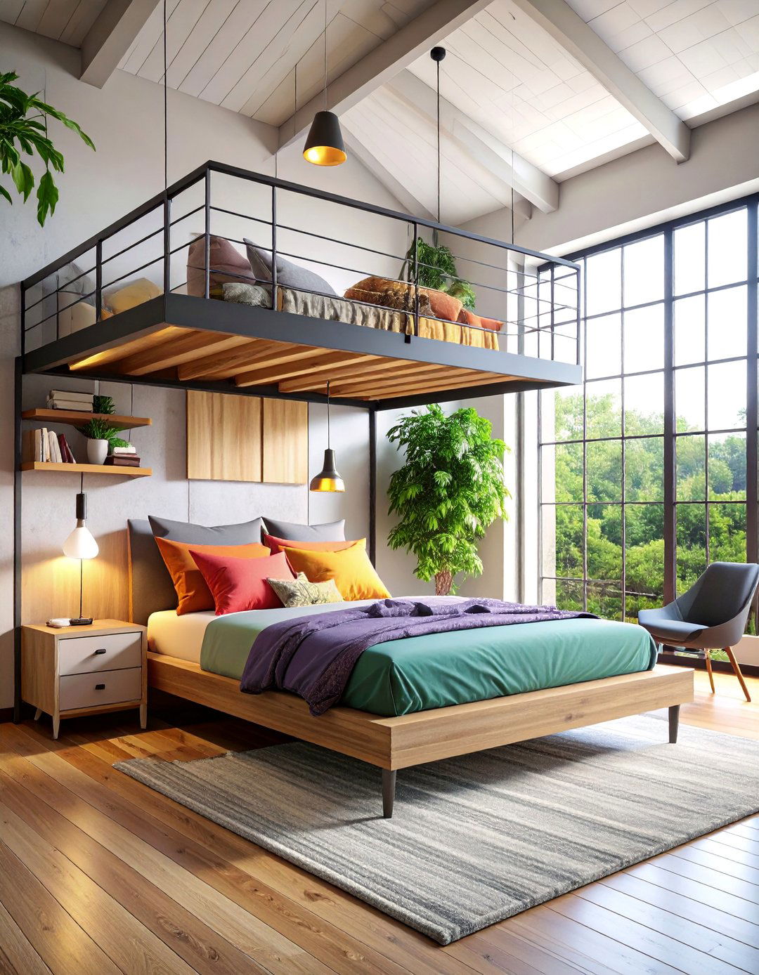 White Loft Bedroom with Vertical Space Maximization - 25 Small White Bedroom Ideas