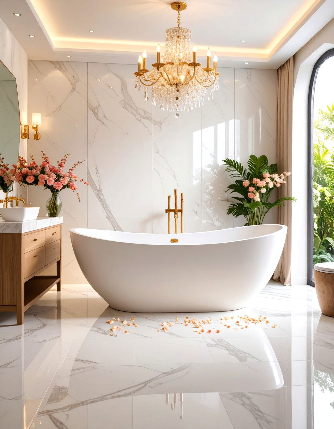 White Marble Look Tile Luxury Master Bathroom - 25 White Tile Bathroom Ideas