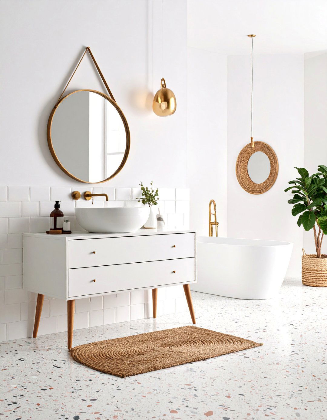 White Mid Century Modern Bathroom - 25 Small White Bathroom Ideas