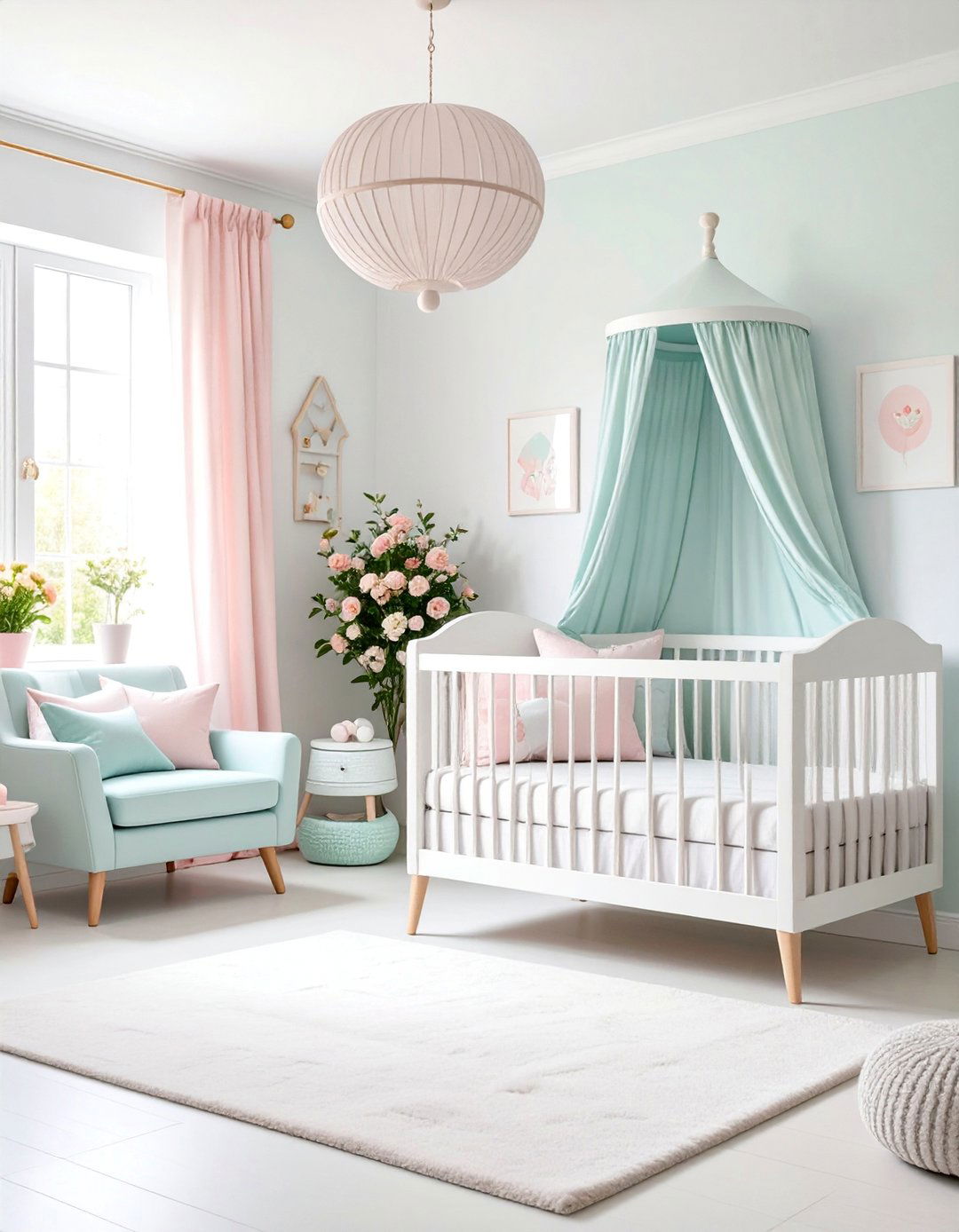 White Nursery with Soft Pastel Accents - 25 White Nursery Ideas