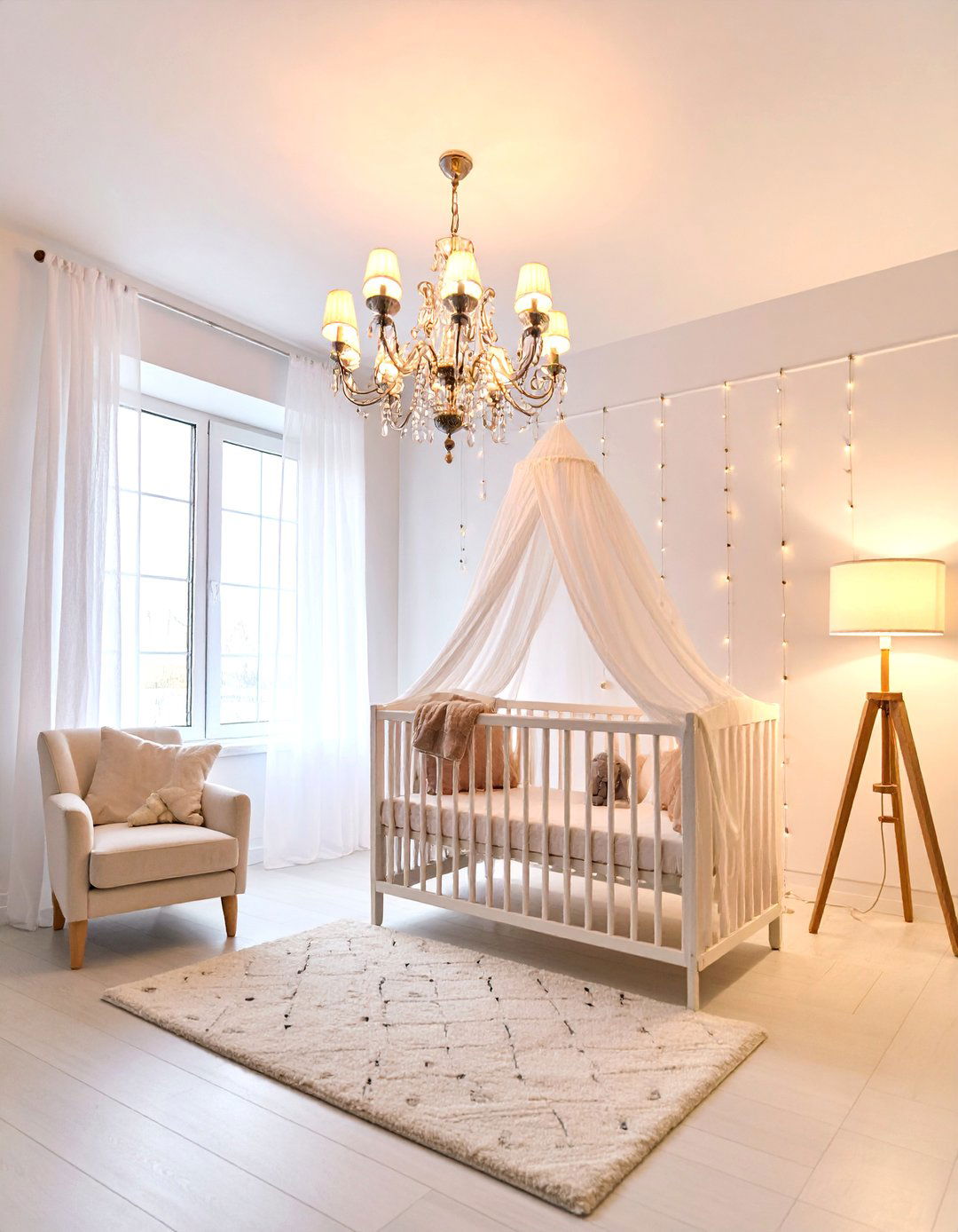 White Nursery with Statement Lighting Features - 25 White Nursery Ideas