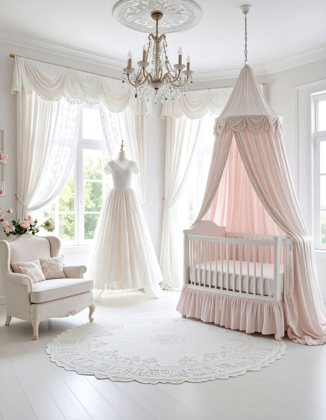 White Nursery with Vintage Lace Details - 25 White Nursery Ideas