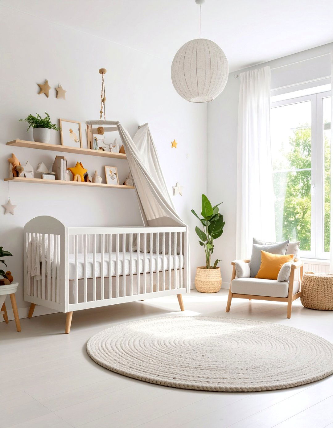 White Nursery with Window Seat Feature - 25 White Nursery Ideas