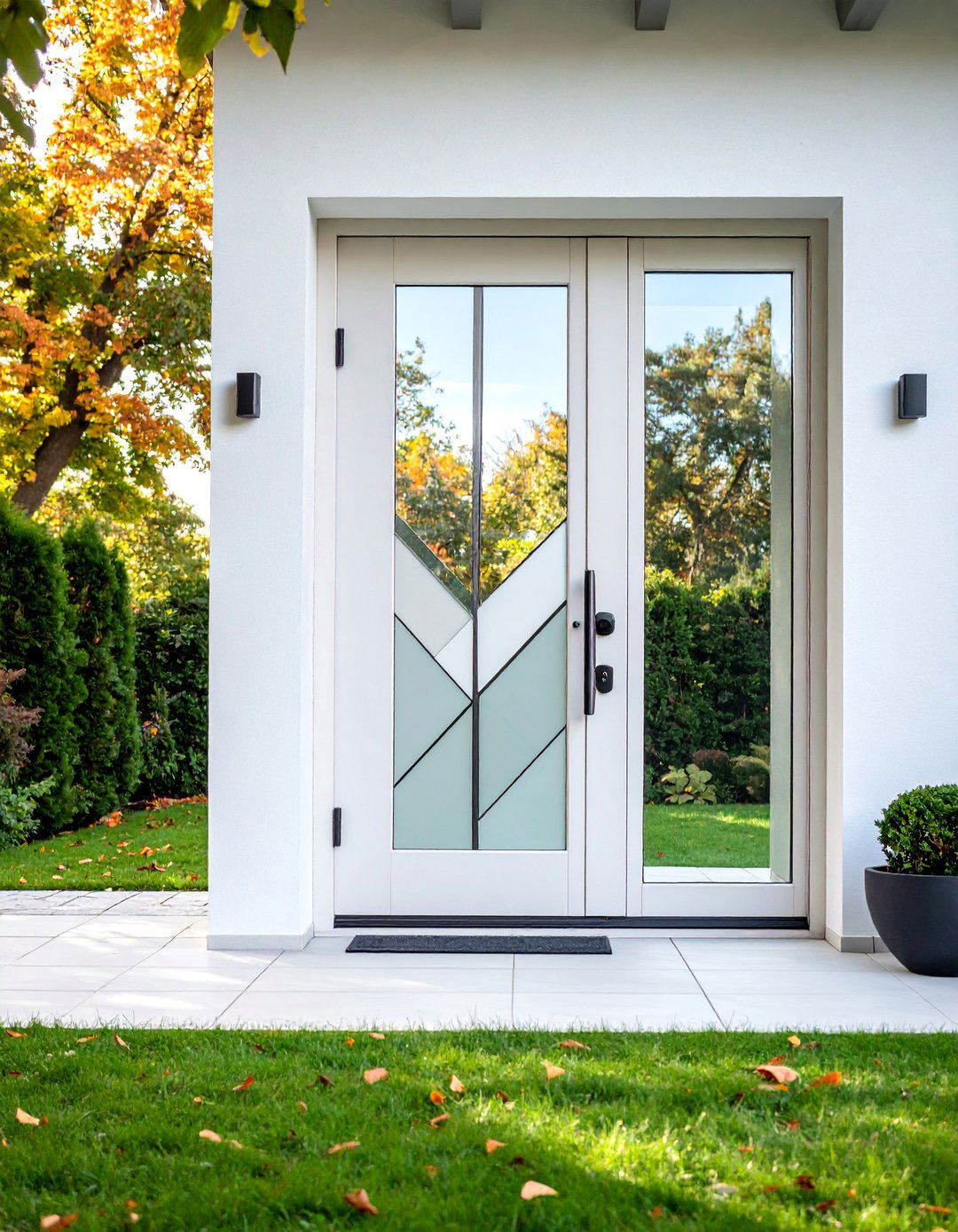 White Oak Door with Geometric Glass Design - 25 White Oak Front Door Ideas
