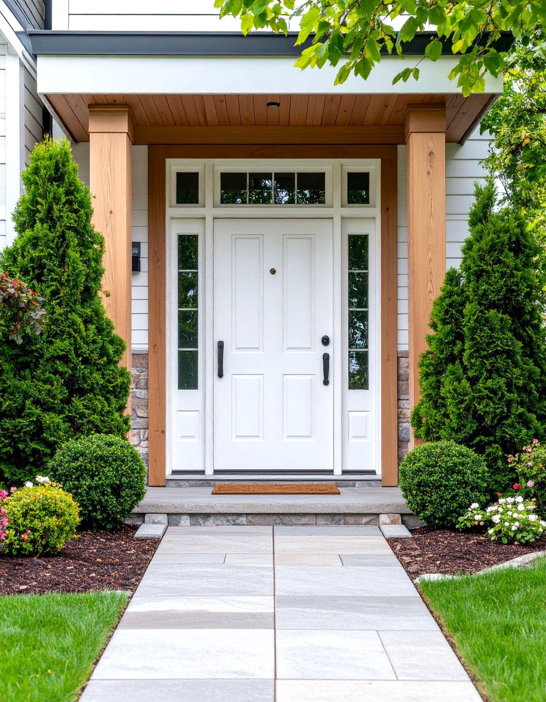 White Oak Door with Transom Window Combination - 25 White Oak Front Door Ideas