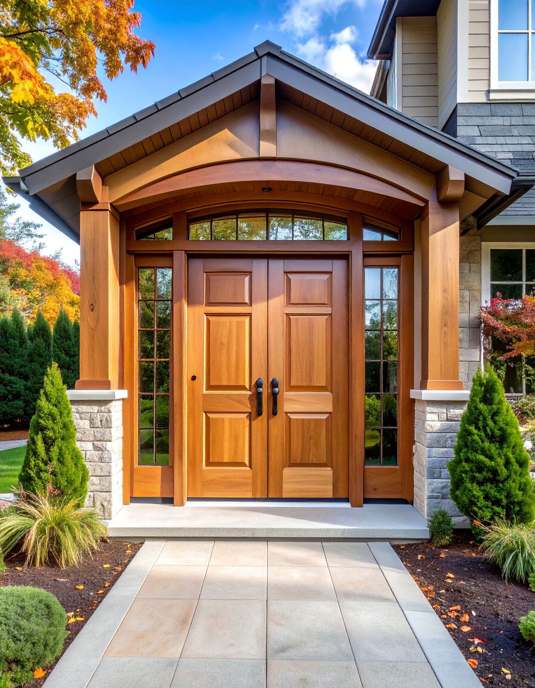 White Oak Double Door Entry with Sidelights - 25 White Oak Front Door Ideas