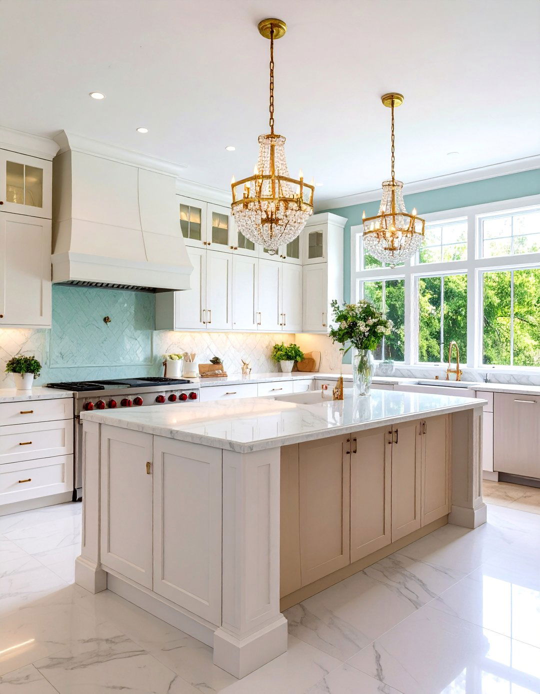 White Oak Kitchen with Statement Crystal Chandelier - 25 Kitchens With White Oak Cabinets