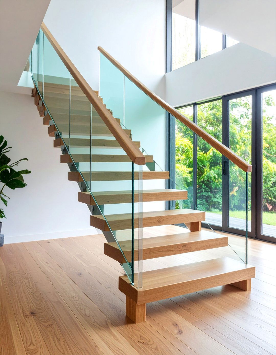 White Oak Staircase with Glass Balustrade Panels - 25 White Oak Staircase Ideas