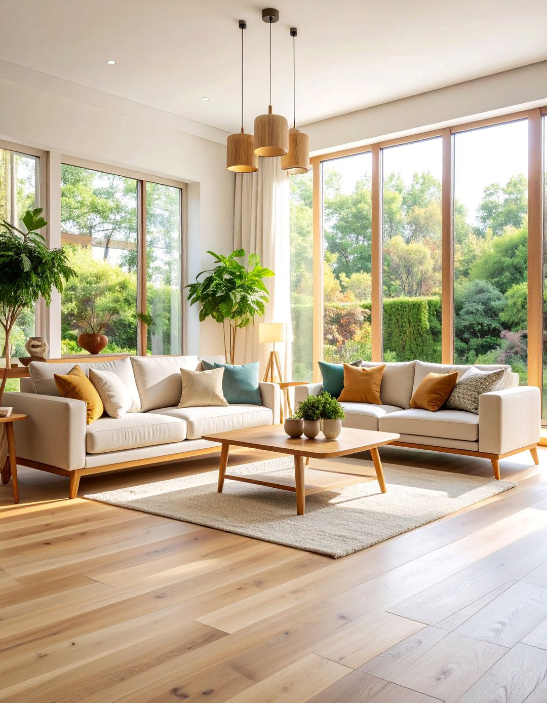 White Oak Wide Plank Living Room with Natural Finish - 25 Living Room Wood Floor Ideas
