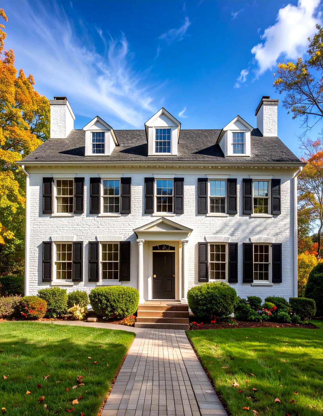White Painted Brick Colonial Revival - 25 White Home Exterior Ideas