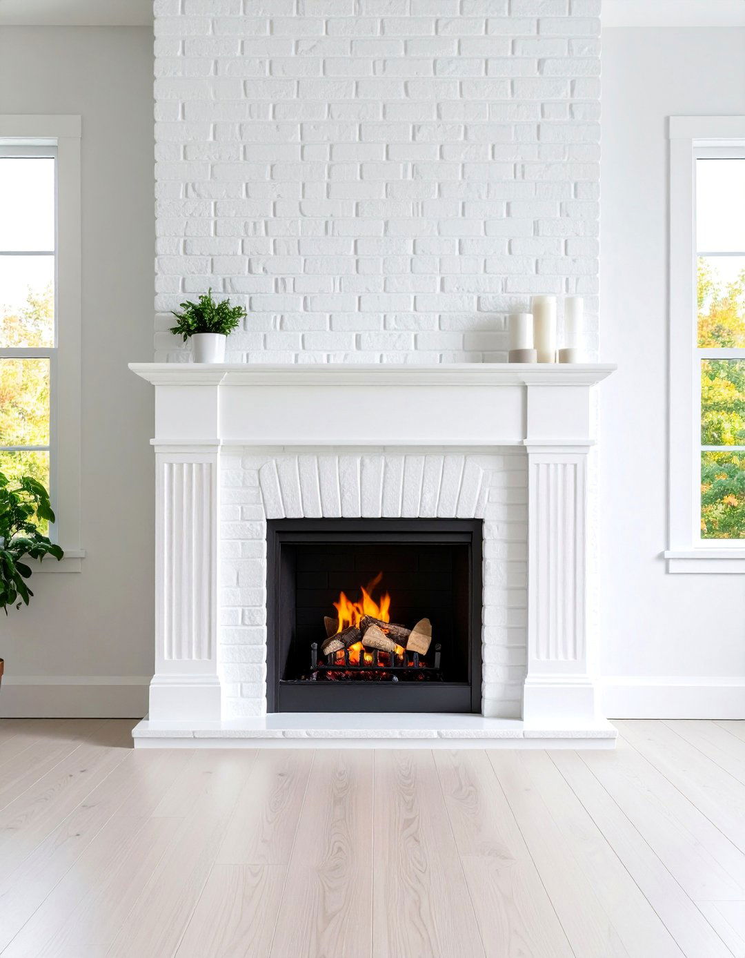 White Painted Brick Fireplace Makeover with Modern Styling - 25 White Fireplace Ideas