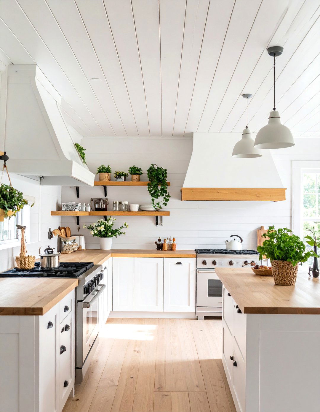 White Painted Shiplap Ceiling with Nickel Gap - 25 Wood Plank Ceiling Ideas