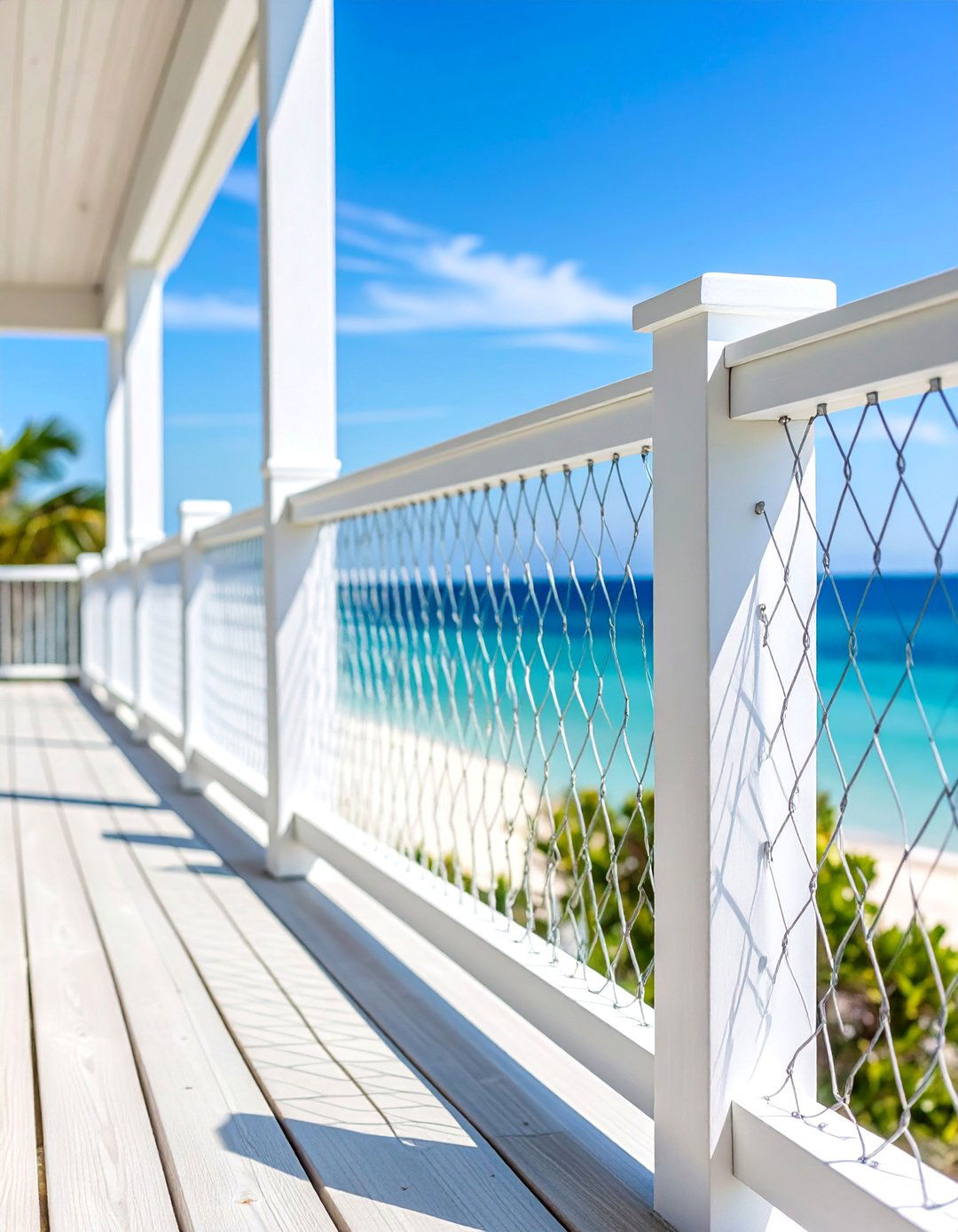 White Painted Wood Frame Hog Wire Railing - 25 Hog Wire Deck Railing Ideas