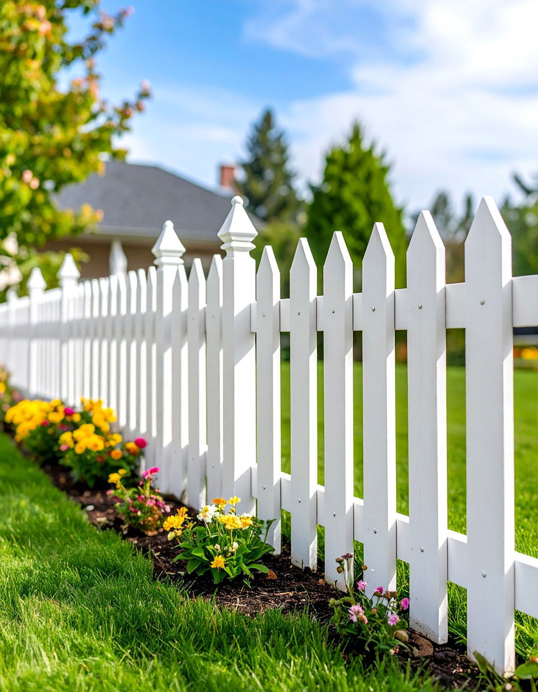 White Picket Fence with Decorative Caps - 25 Types of Fences
