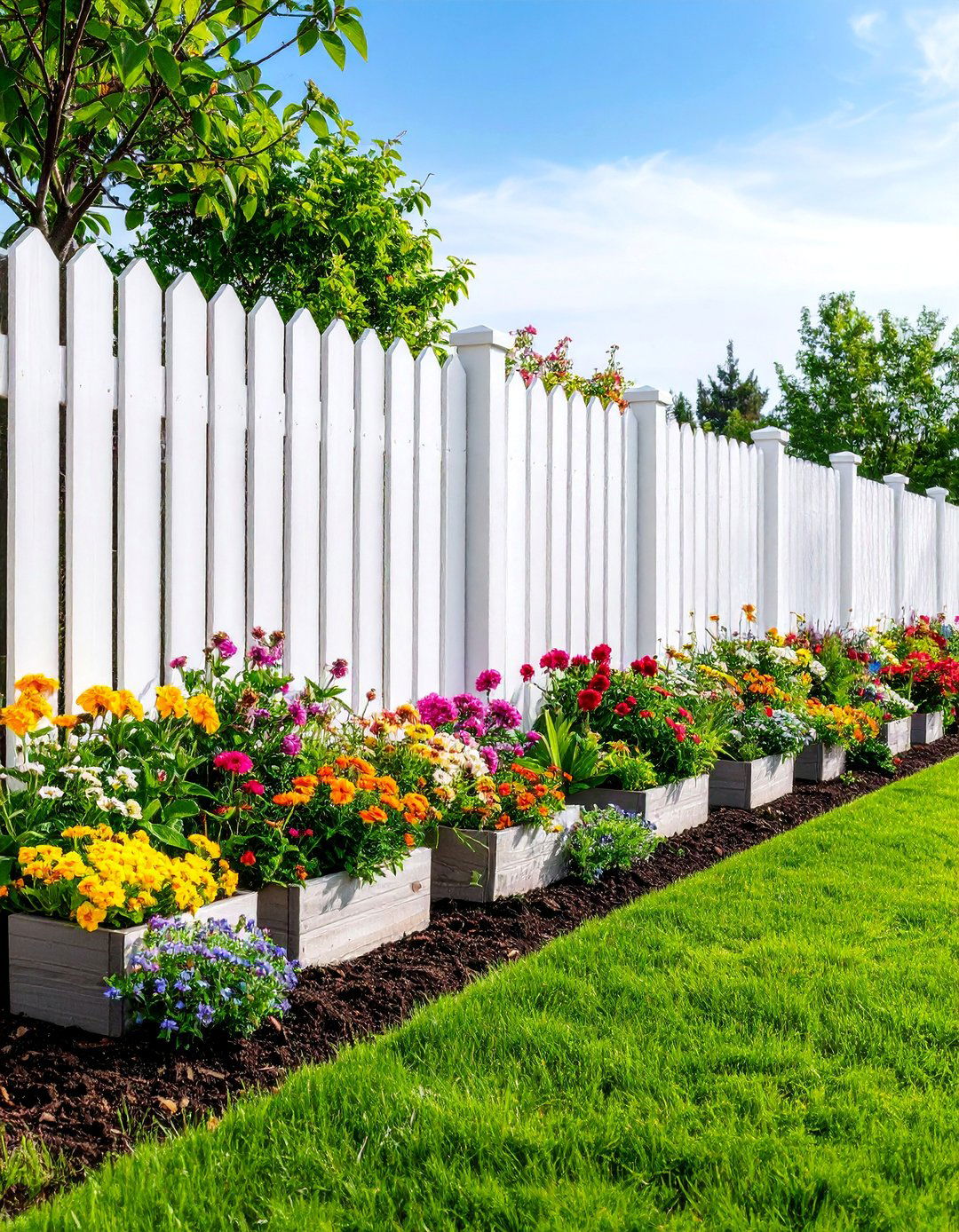 White Privacy Fence with Built in Planter Boxes - 25 White Privacy Fence Ideas