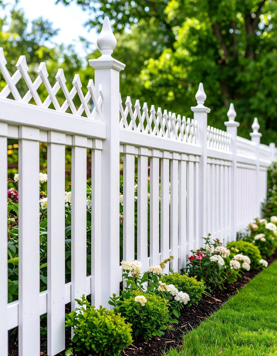White Privacy Fence with Decorative Lattice Top - 25 White Privacy Fence Ideas