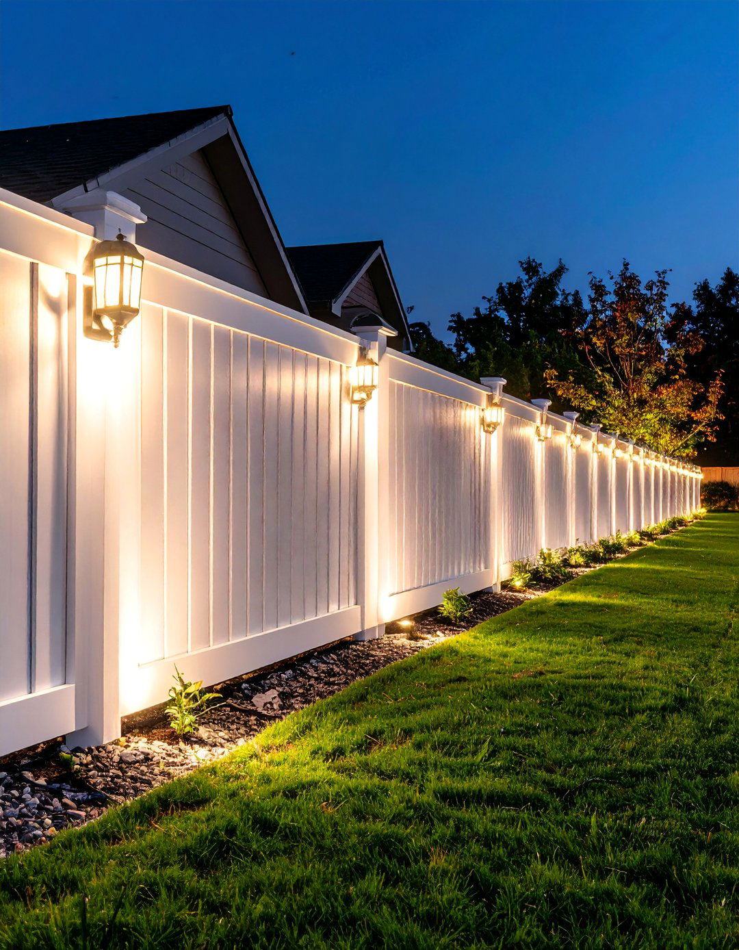White Privacy Fence with Decorative Post Lights - 25 White Privacy Fence Ideas