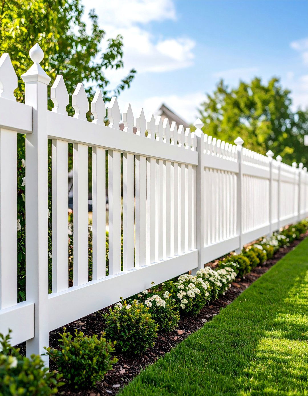 White Privacy Fence with Decorative Rail Patterns - 25 White Privacy Fence Ideas