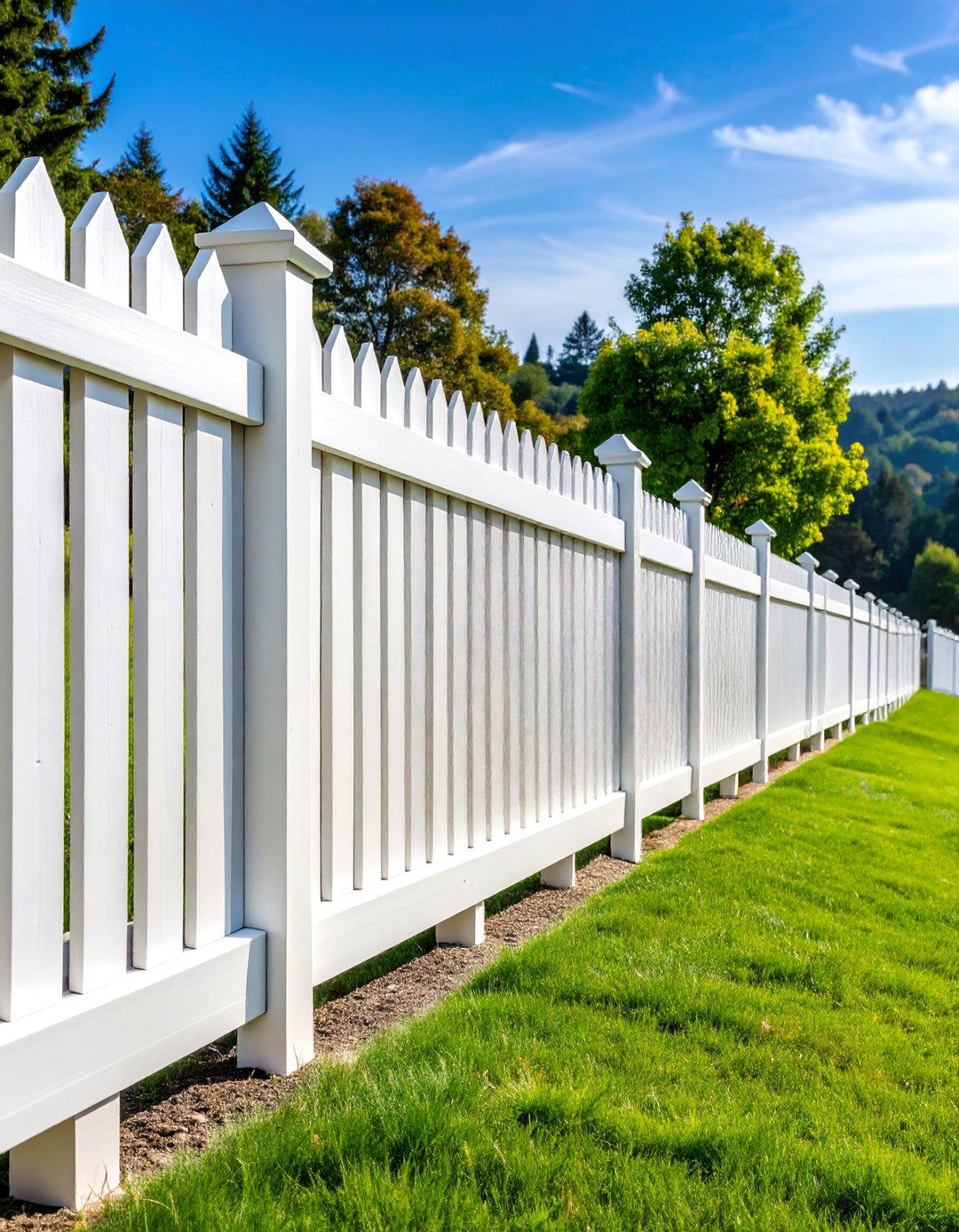 White Privacy Fence with Stepped Height Design - 25 White Privacy Fence Ideas