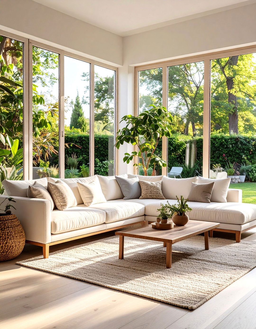 White Sectional Outdoor Indoor Living Integration - 25 White Couch Living Room Ideas