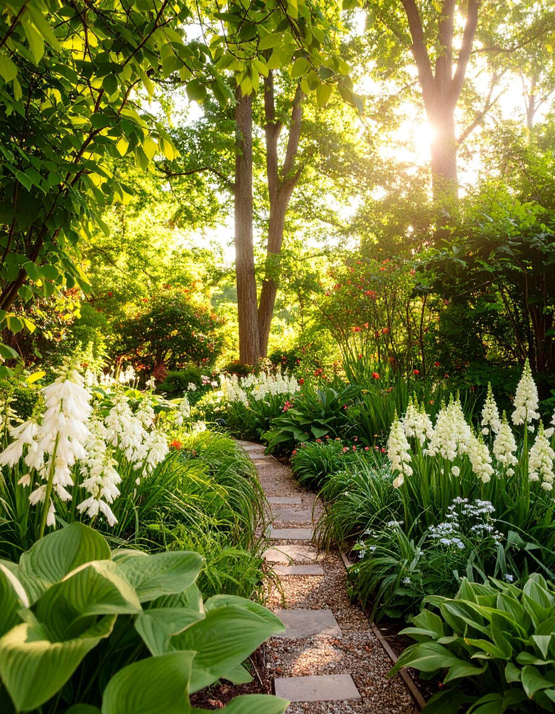 White Shade Garden with Variegated Foliage Plants - 25 White Garden Design Ideas
