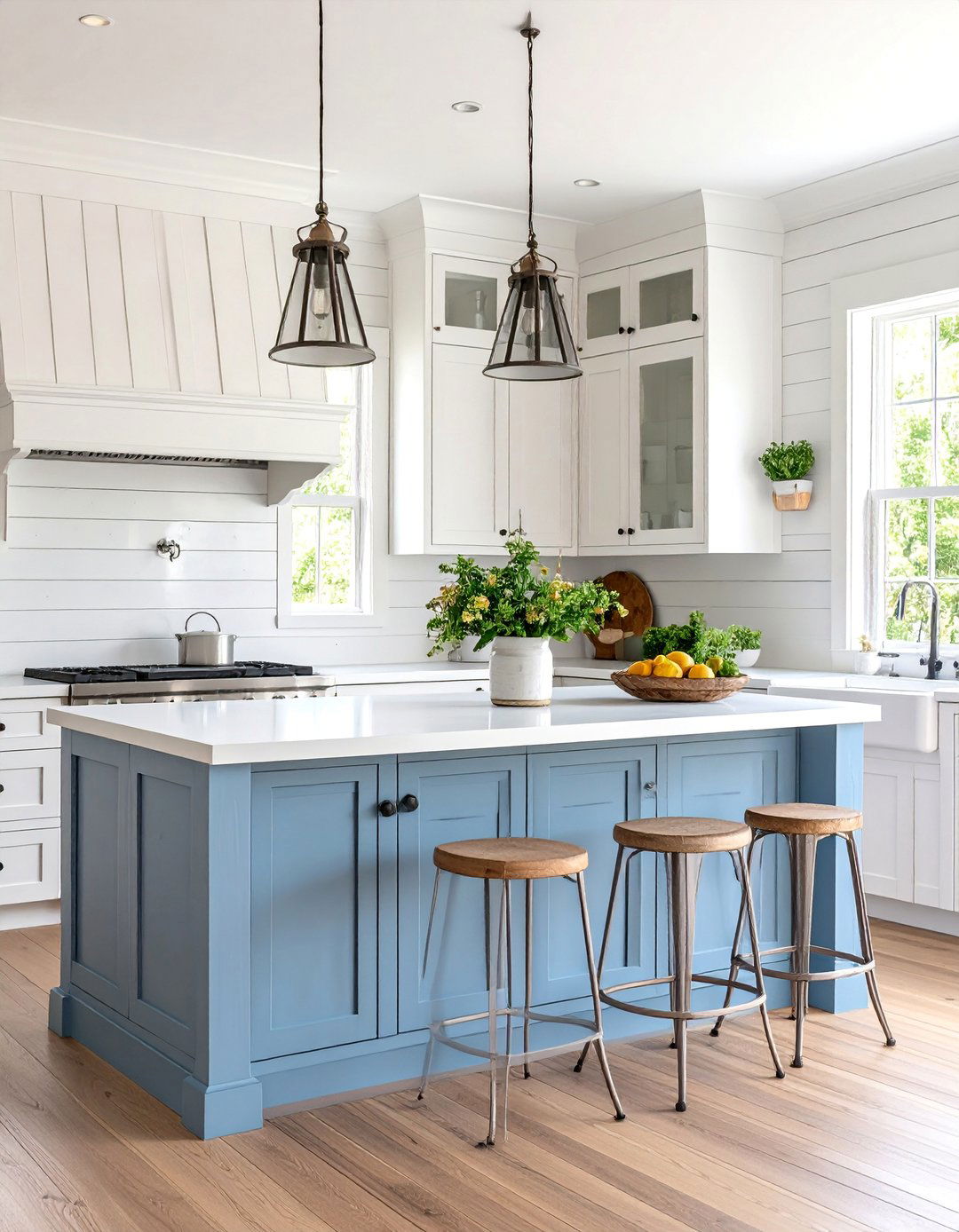 White Shiplap Kitchen Island Back Panel with Cottage Charm - 25 Kitchen Island Back Panel Ideas