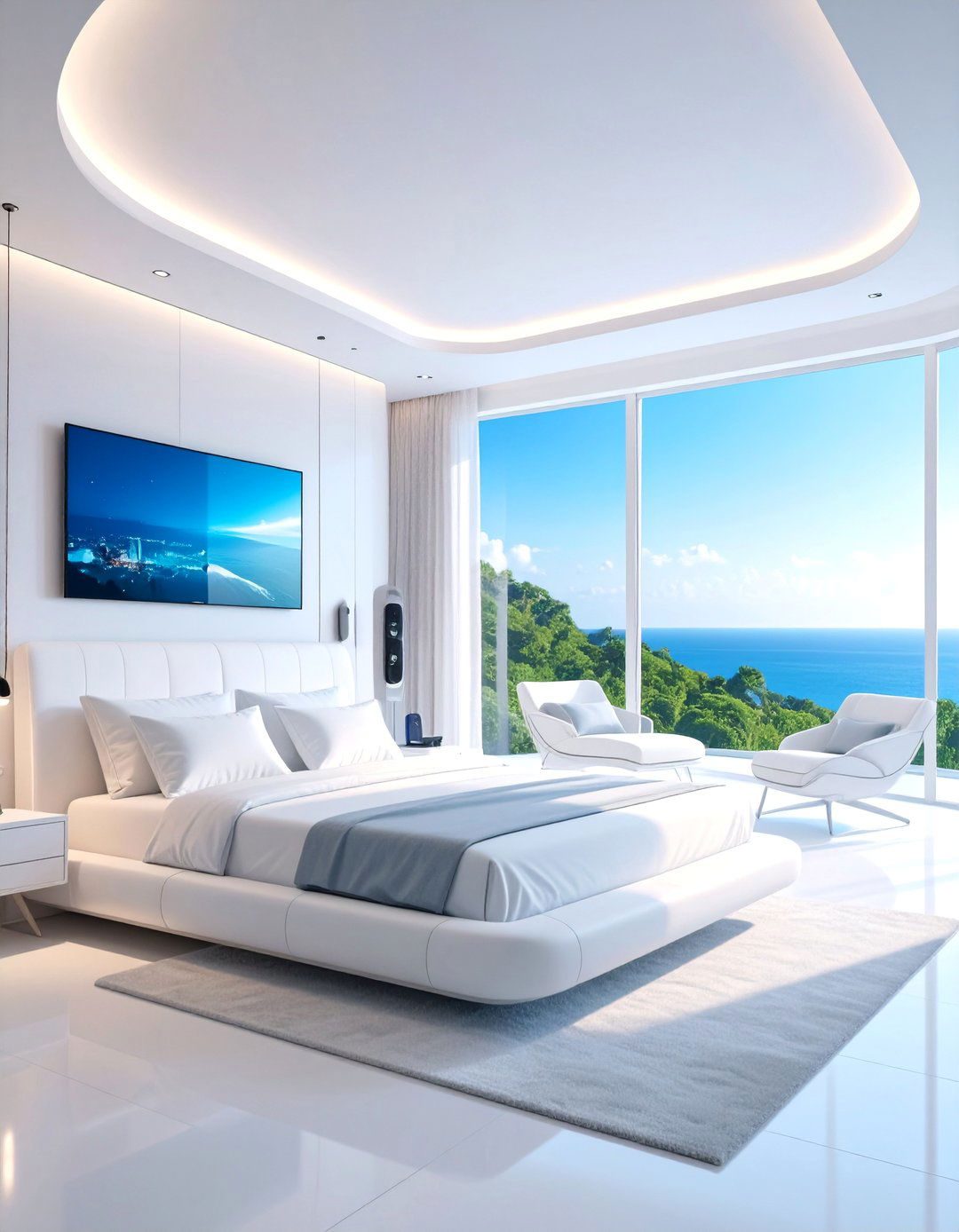 White Smart Technology Bedroom - 25 White Bedroom Ideas
