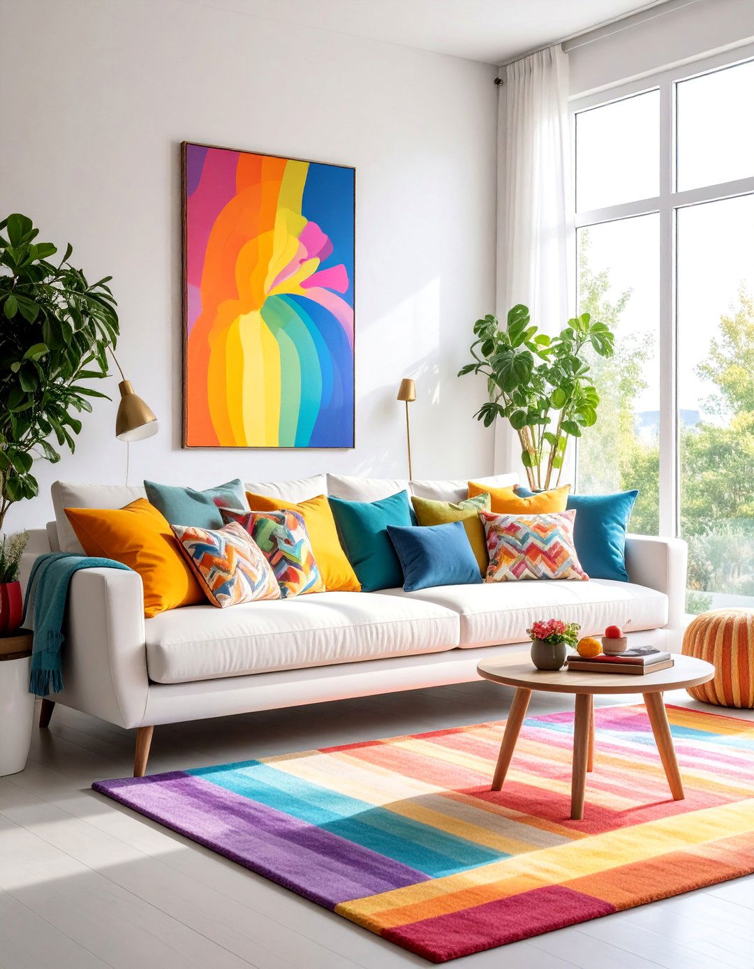 White Sofa Maximalist Color Explosion Design - 25 White Couch Living Room Ideas