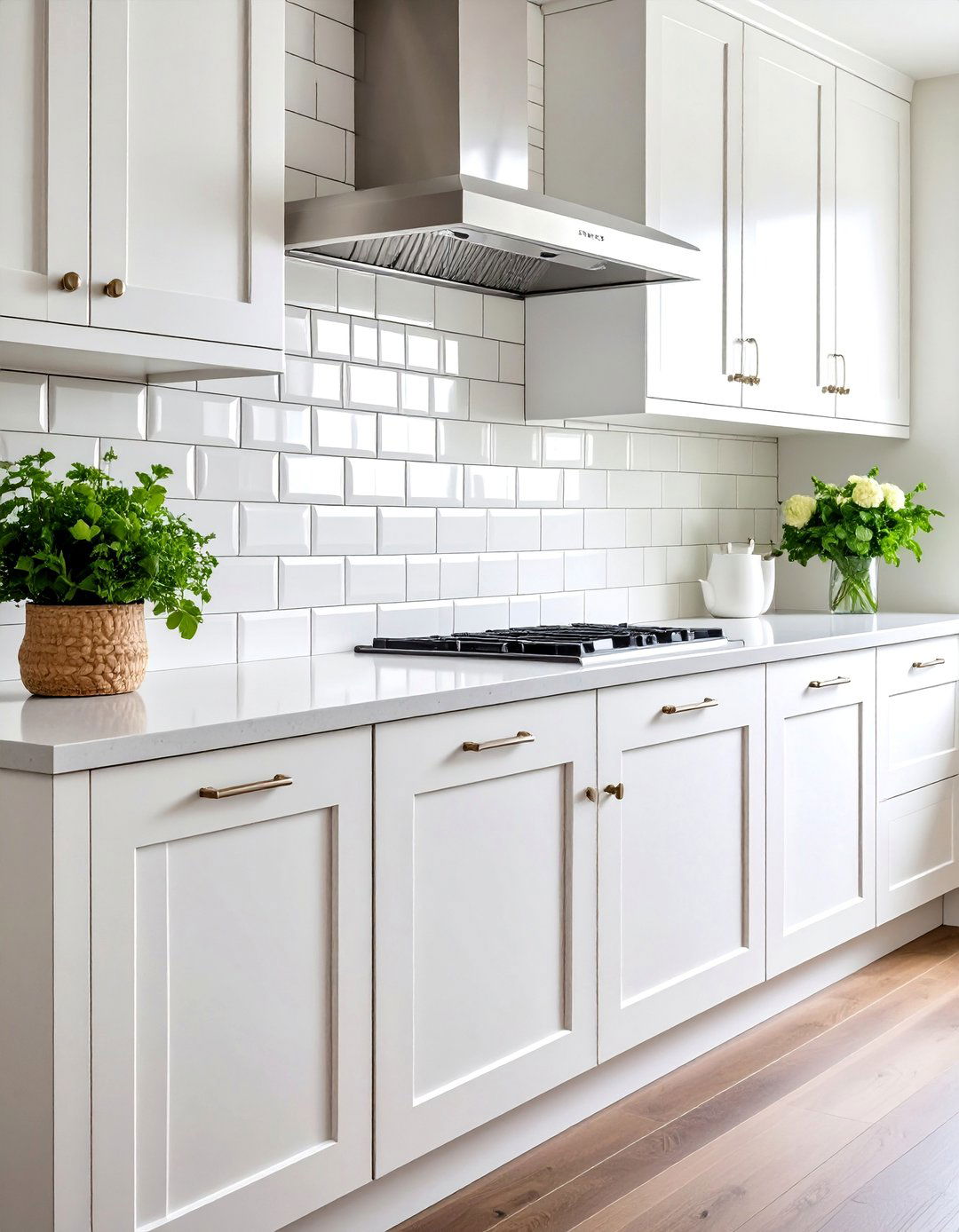 White Stacked Bond Kitchen Backsplash - 25 White Kitchen Backsplash Ideas