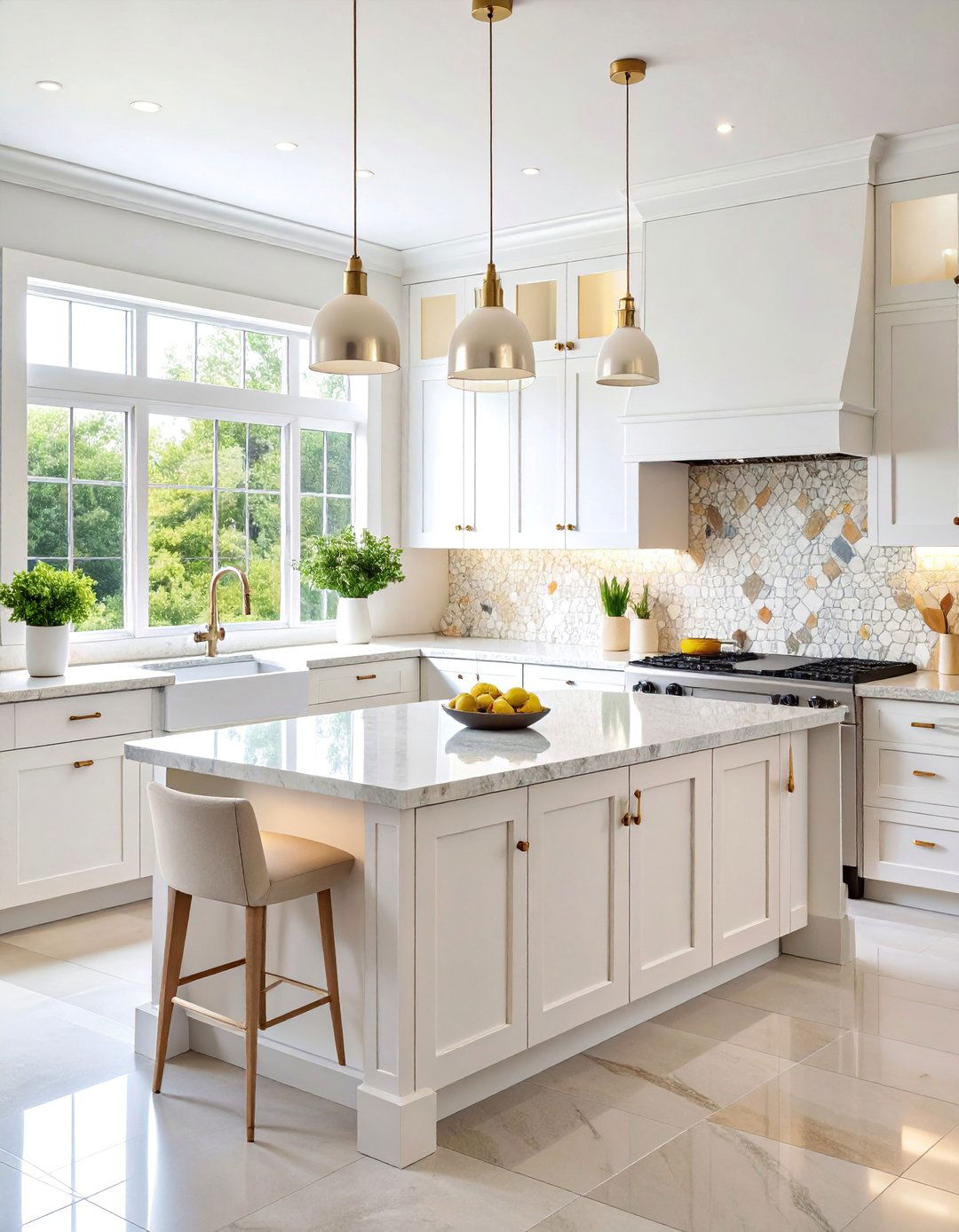 White Stone Mosaic Kitchen Backsplash - 25 White Kitchen Backsplash Ideas