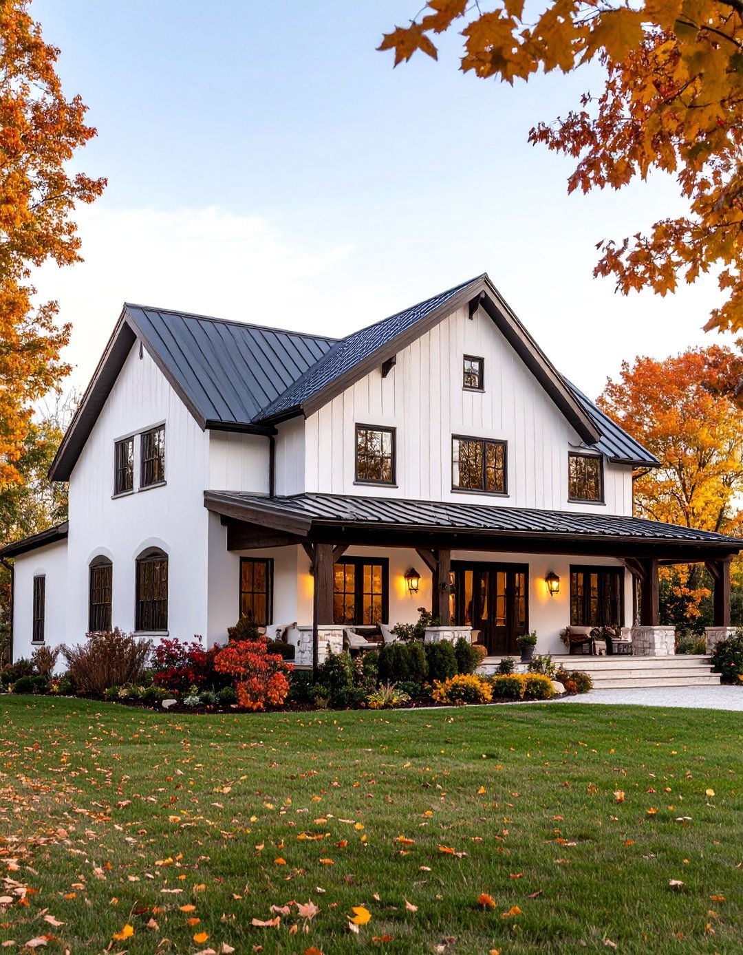 White Stucco Barn with Dark Wood Trim - 25 Barn House Exterior Ideas